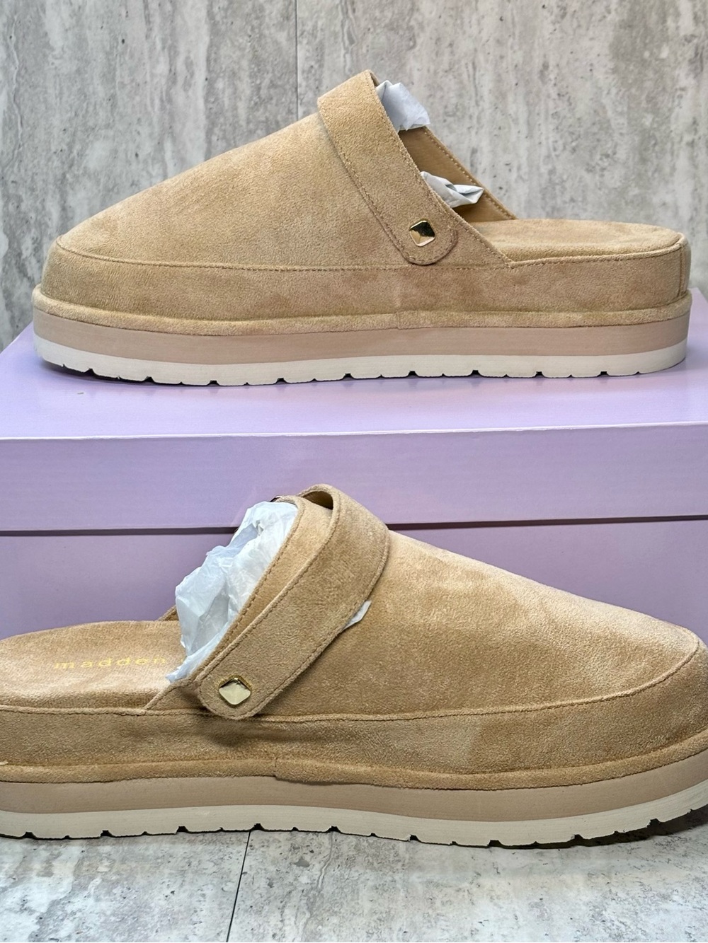 Madden Girl Graham Tan Beige Convertible Strap Platform Clogs Mules Sz 8M - Picture 2 of 8